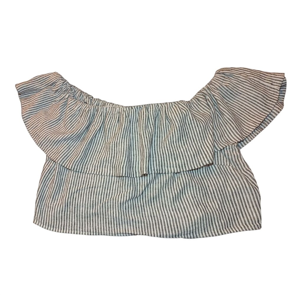 Slim Fit Ruffle‎ Sleeve Off the Shoulder Linen Blouse A New Day NWT SKUW366